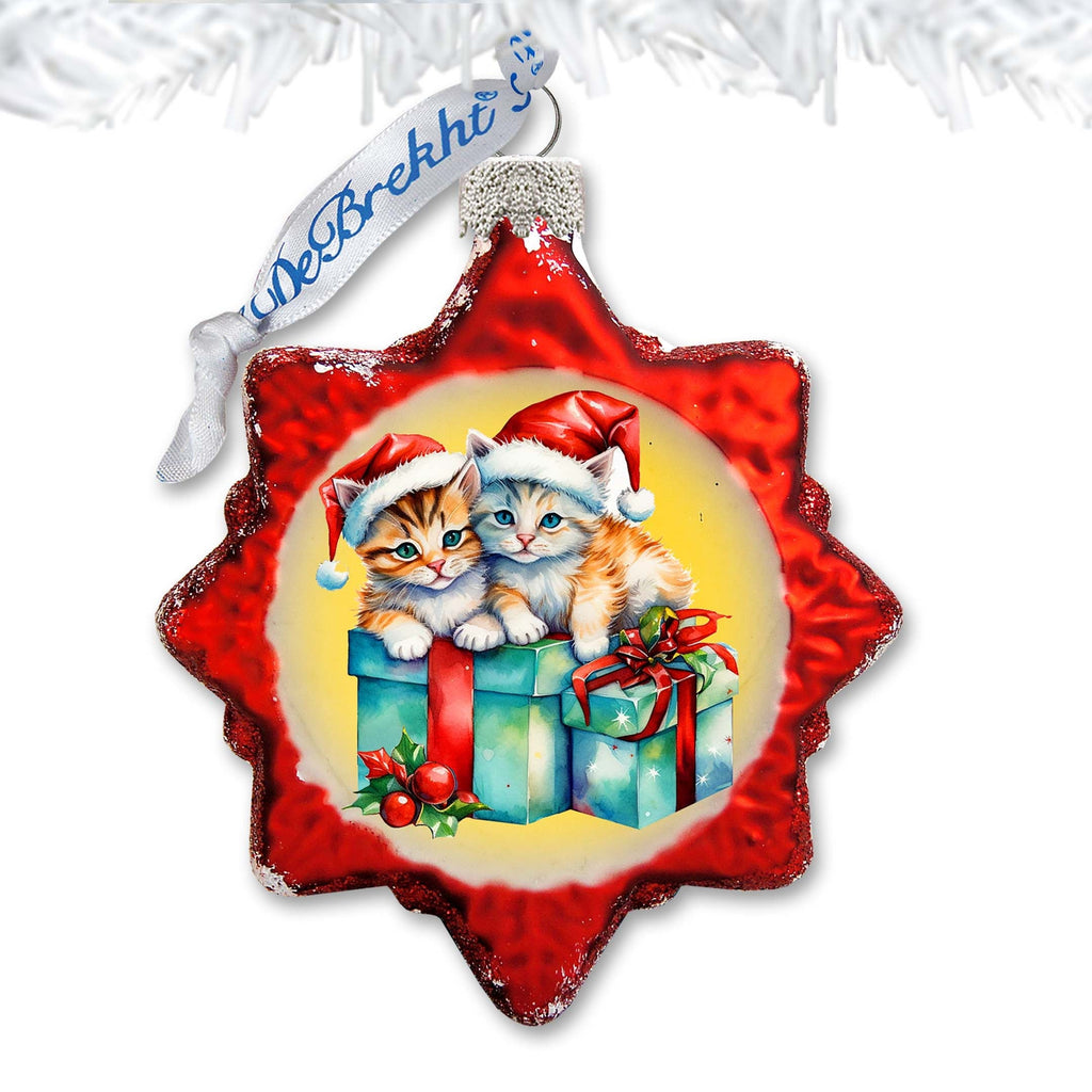 Holiday Ornaments - Kittens and Gifts Keepsake Glass Ornaments by G. Debrekht - Christmas Decor - 777402