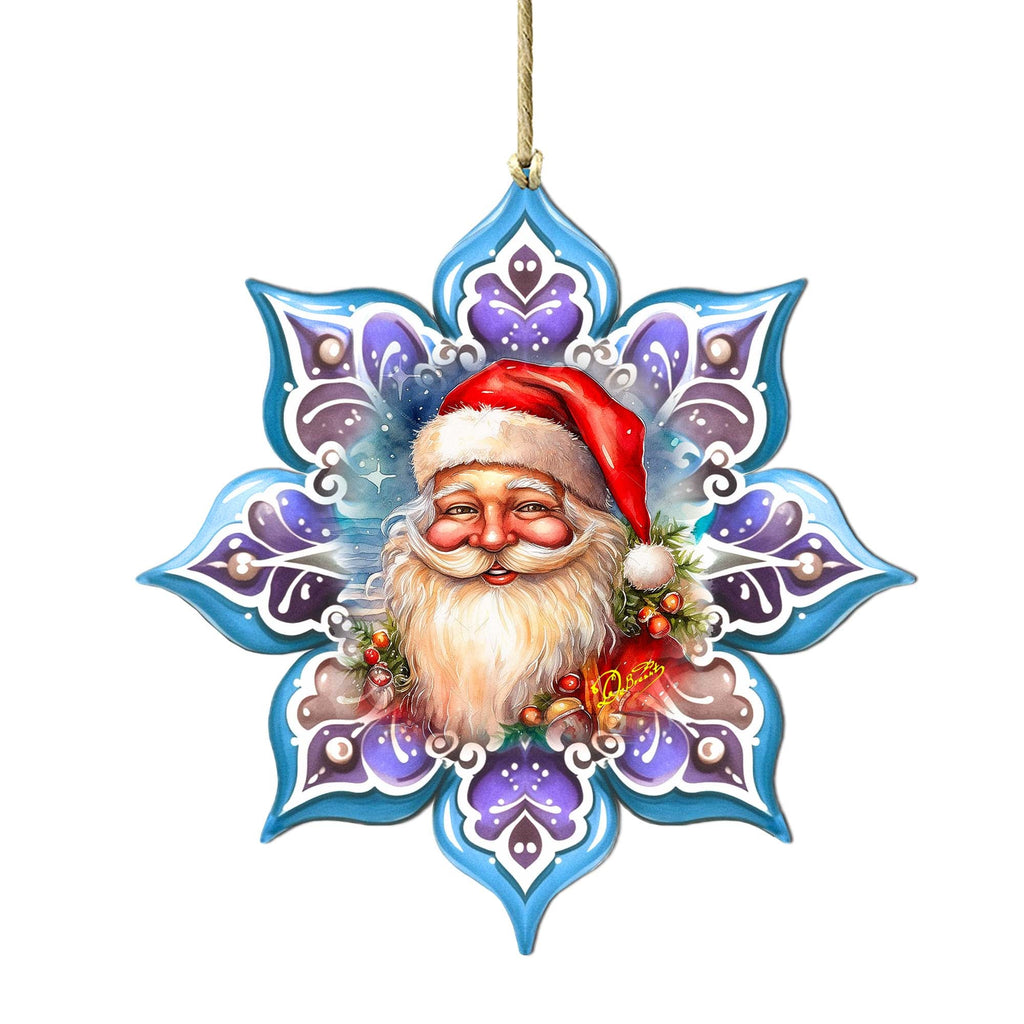 Smiling Santa Snowflake Wooden Ornaments by G. Debrekht - Christmas Santa Snowman Decor - 8688423