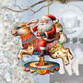 Santa Claus on Bunny Carousel Wooden Ornaments by G. Debrekht Christmas Santa Snowman Decor - 8611067