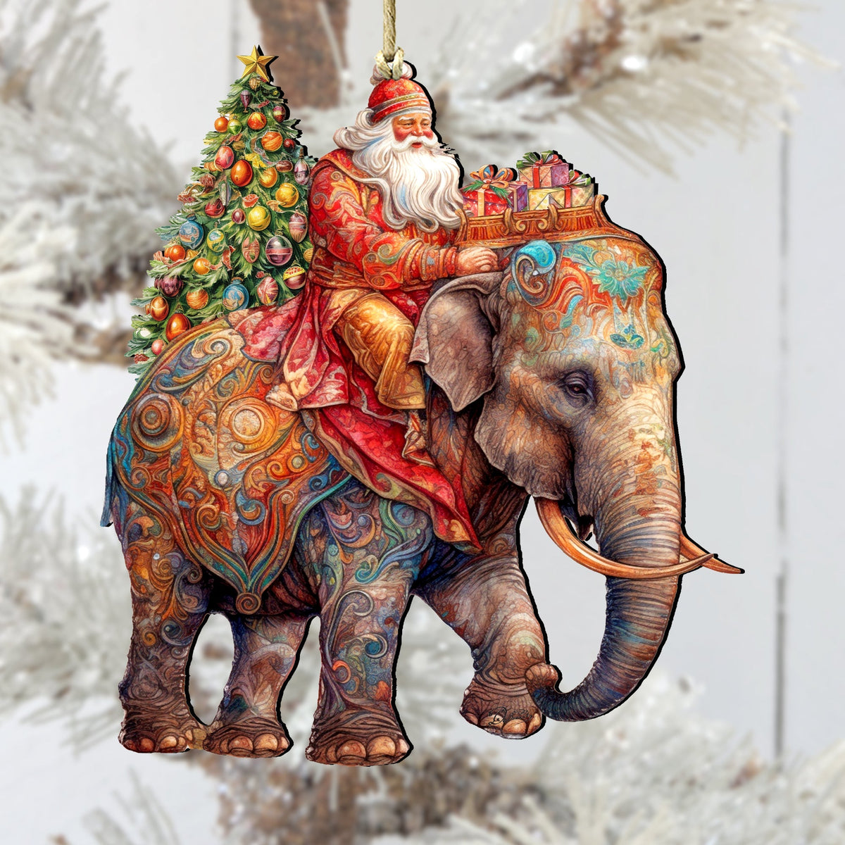 Santa on Elephant Wooden Ornaments by G. Debrekht Christmas Santa Snowman Decor - 8611043-2