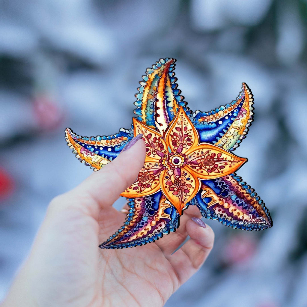 Nautical Christmas Ornaments - Mosaic Starfish Wooden Ornaments by G.Debrekht Coastal Holiday Decor - 8688180