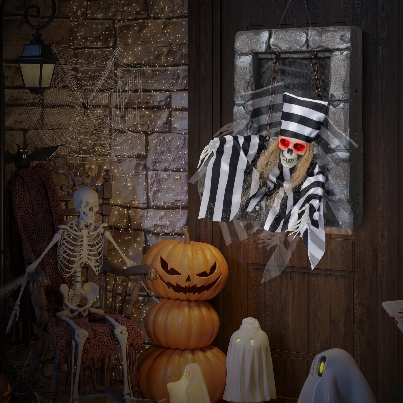 Animated Halloween Decoration 18 Inch Hanging Skull Prisoner