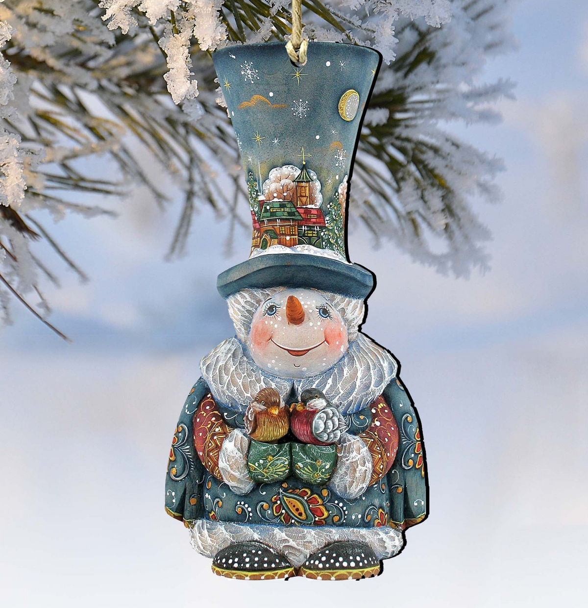 Old World Christmas Snowman Wooden Ornaments by G. DeBrekht - Christmas Santa Snowman Decor - 8116420