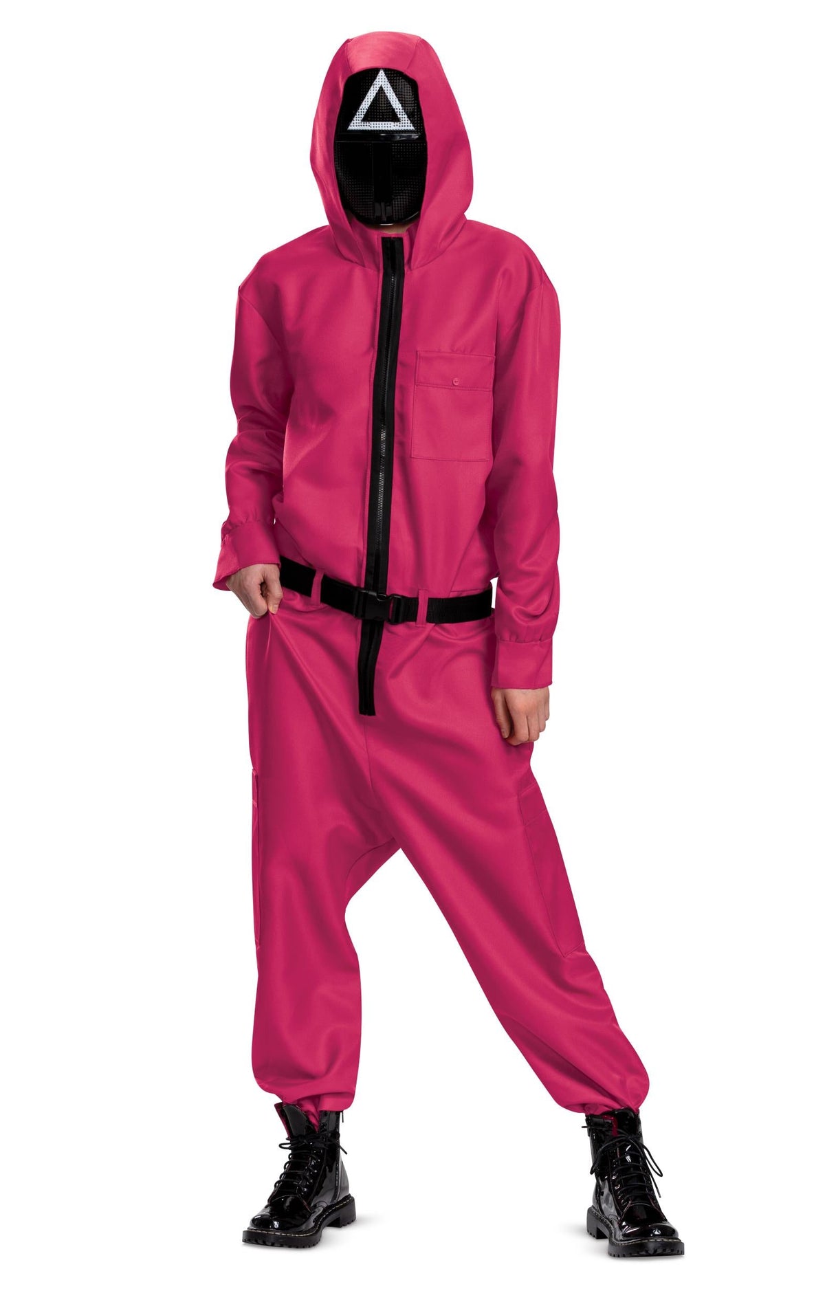 Squid Games Triangle Guard Jumpsuit and Mask Costume Adult Small/Medium