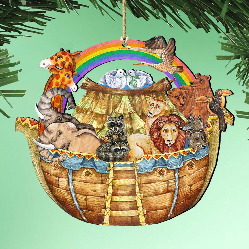 Noah's Ark Christmas Wooden Ornaments by G. DeBrekht - Nativity Holiday Decor - 8114050