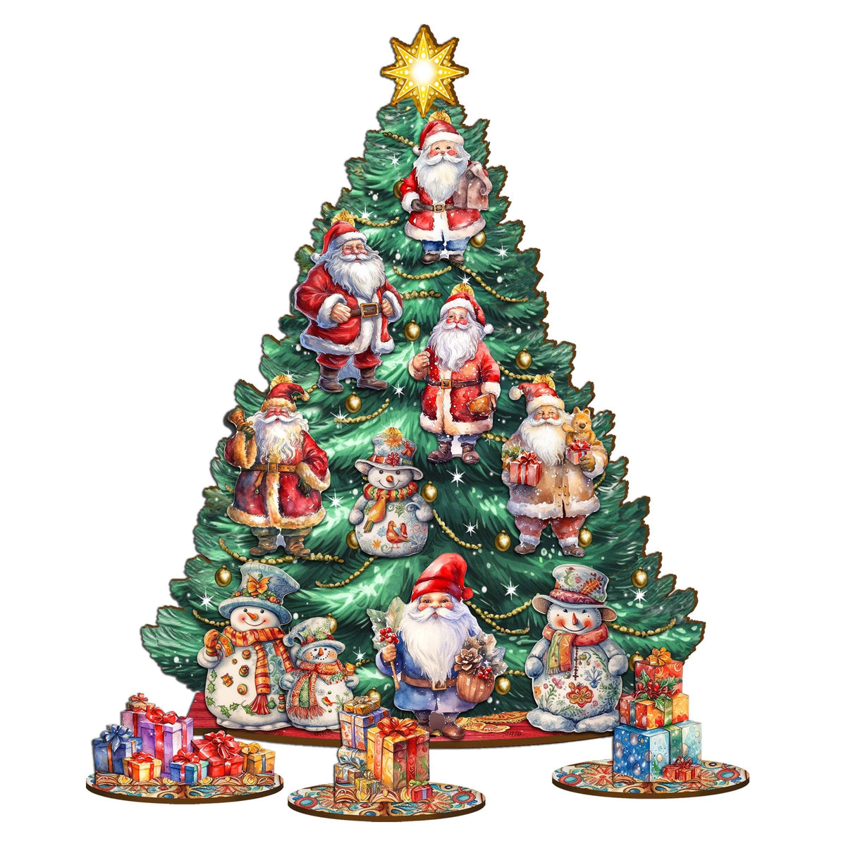 Santa Claus Christmas Tree Eco Wood Set by G.DeBrekht Christmas Decor - 8091516