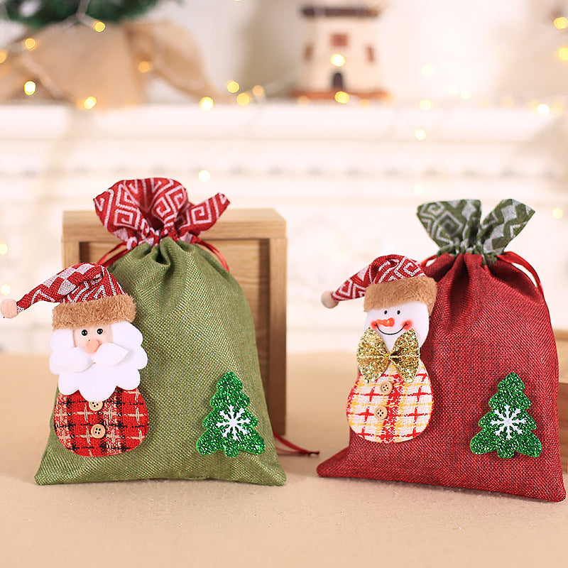 Christmas decoration gift bag, children's linen bundle mouth apple bag, candy biscuit bag, Christmas gift bag