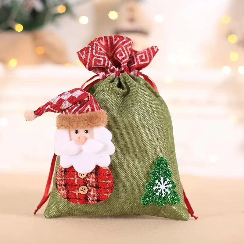 Christmas decoration gift bag, children's linen bundle mouth apple bag, candy biscuit bag, Christmas gift bag
