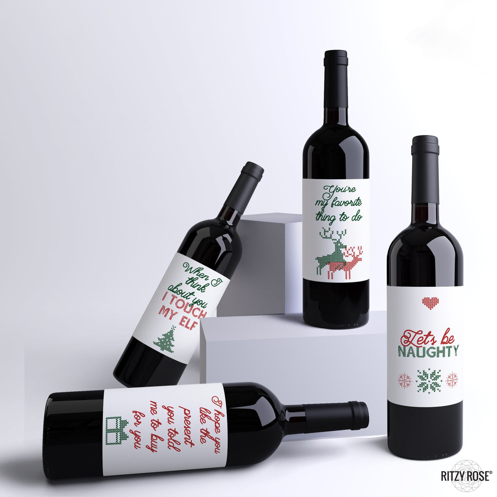 Christmas Wine Labels, Pack of 4