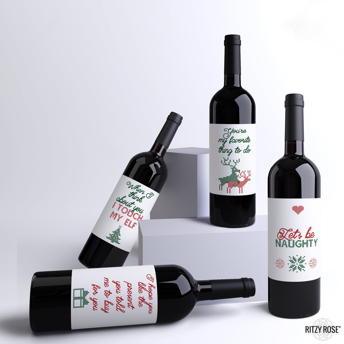 Christmas Wine Labels, Pack of 4