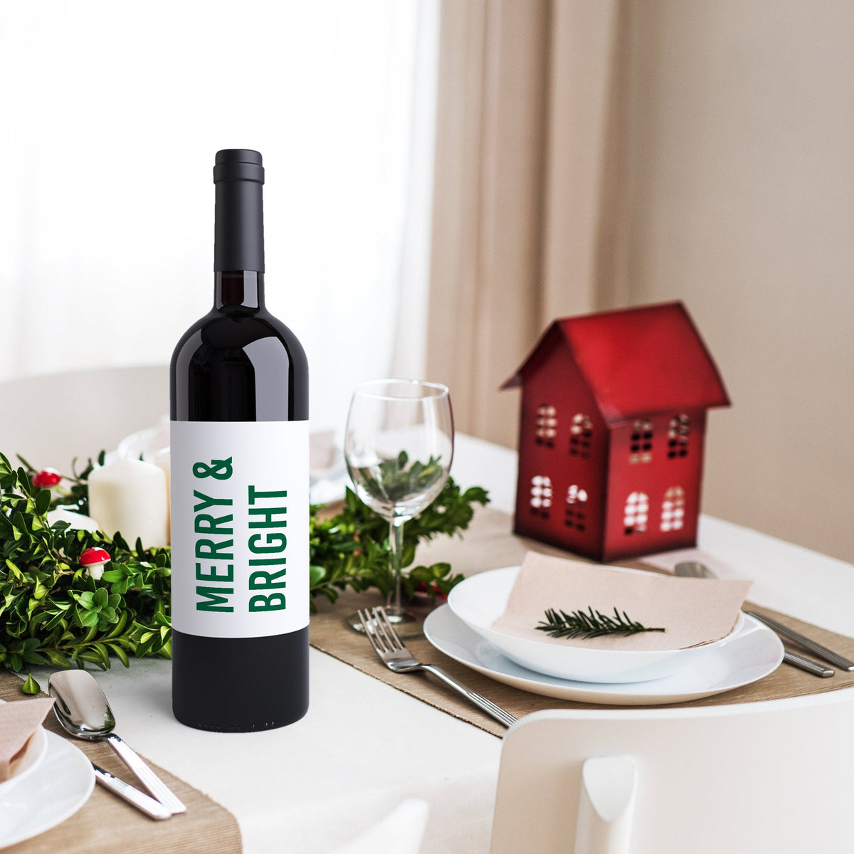 Funny Christmas Survival Wine Labels, Pack of 4
