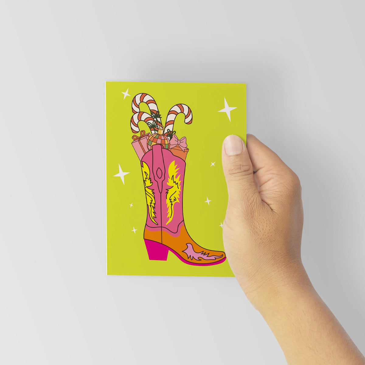 Candy Cane Cowboy Boot Christmas Cards, Set of 24