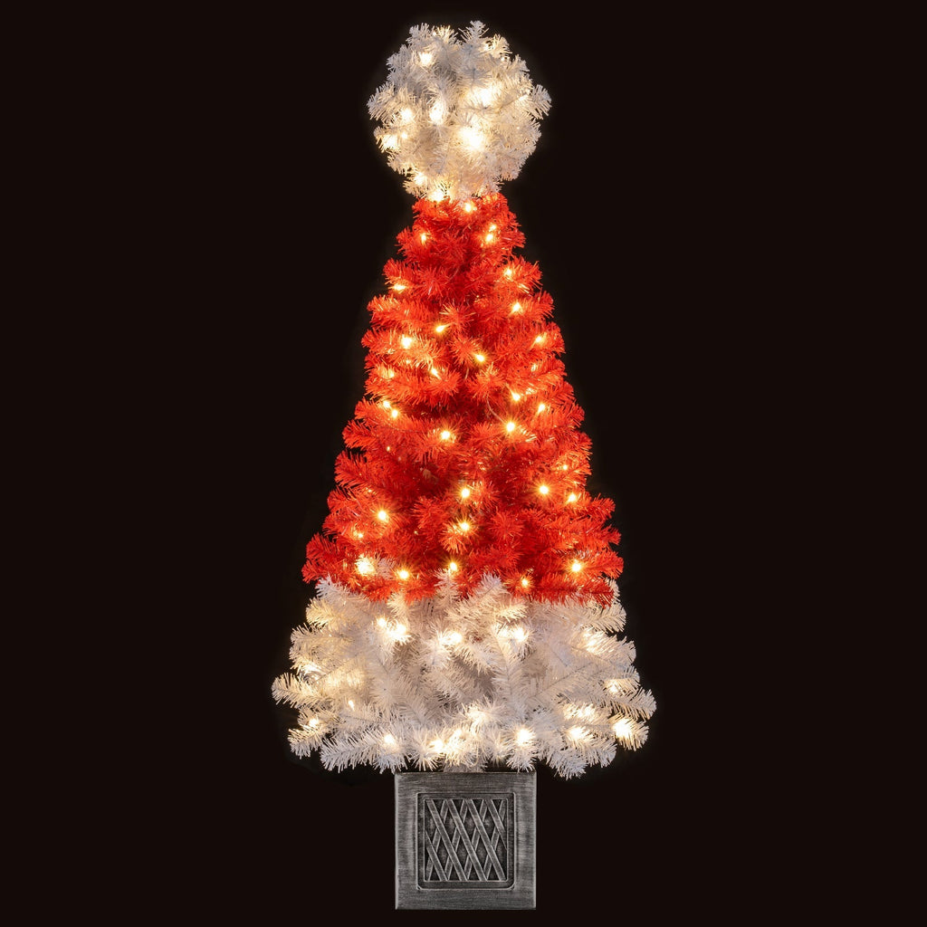4 Ft Artificial Christmas Tree Santa Hat Xmas Tree with 300 Branch Tips Red