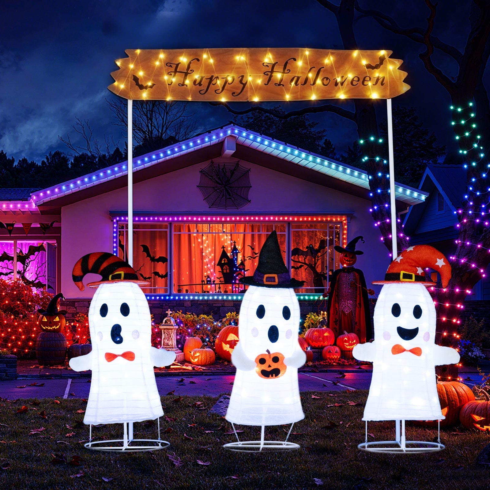 4 Pieces Halloween Decoration Pop up Ghosts with Gate and LED Lights