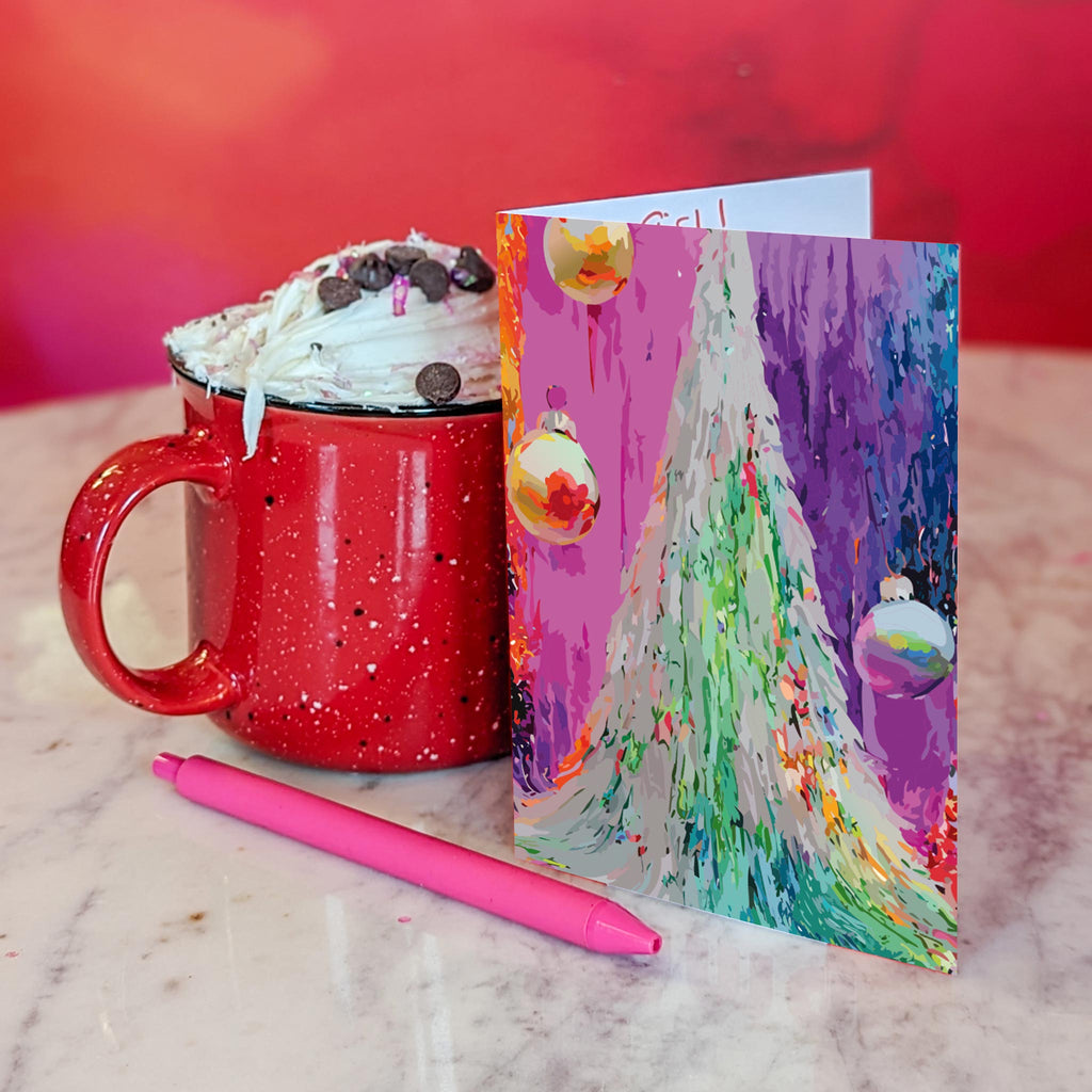 Technicolor Tinsel Christmas Tree Greeting Cards, Set of 24