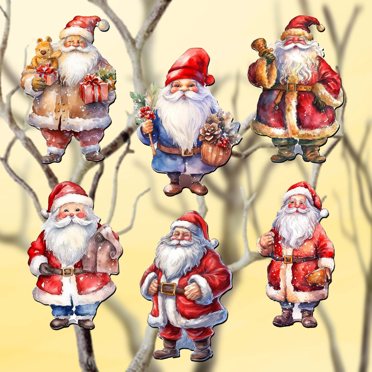 Santa Clip-On Eco Wood Decorative Ornaments Set of 6 by G. Debrekht - Christmas Decor - 8090009C-S6