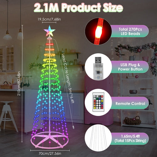 LED Smart Christmas Cone Tree – App & Remote Control, 210 Modes, Waterproof