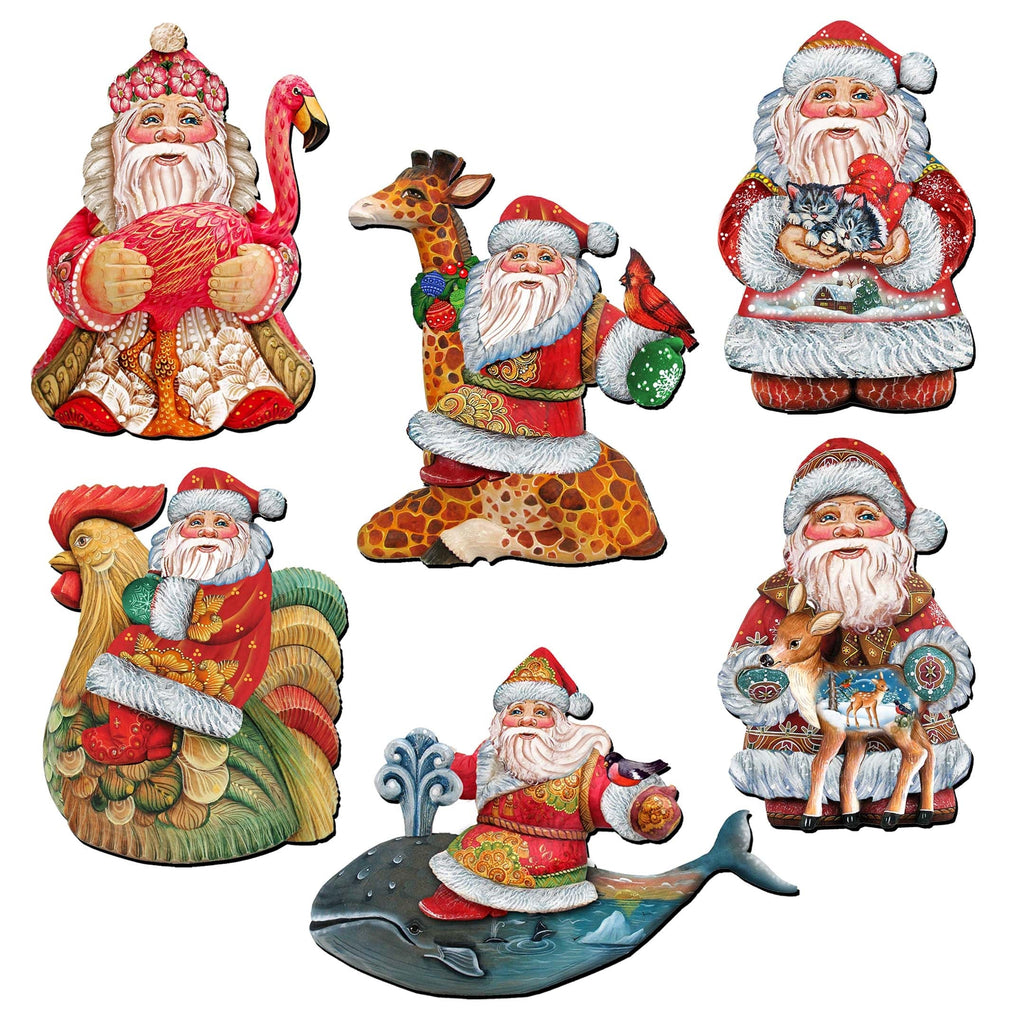 Santa Clip-On Eco Wood Decorative Ornaments Set of 6 by G. Debrekht - Christmas Decor - 8090131C-S6