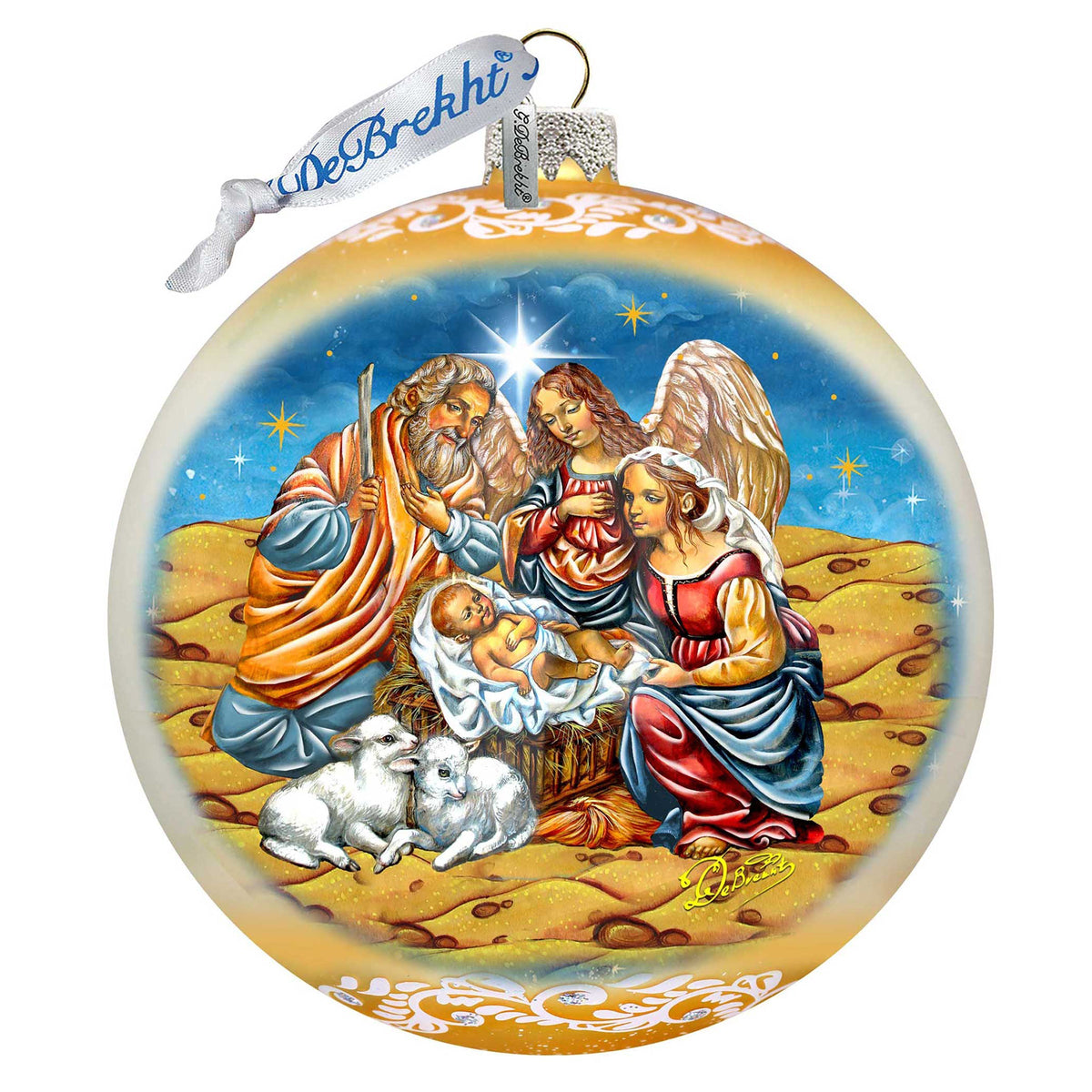 Regal Nativity Lg Glass Ornament in Gold by G.Debrekht - Christmas Decor - 73928G