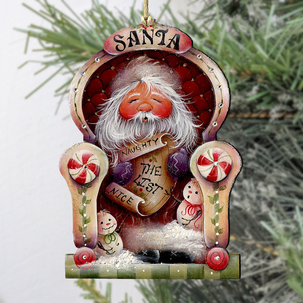 Santa Checking His List Wooden Ornaments by Jamie Mills-Price Christmas Santa Snowman Decor - 8611068-3-MP
