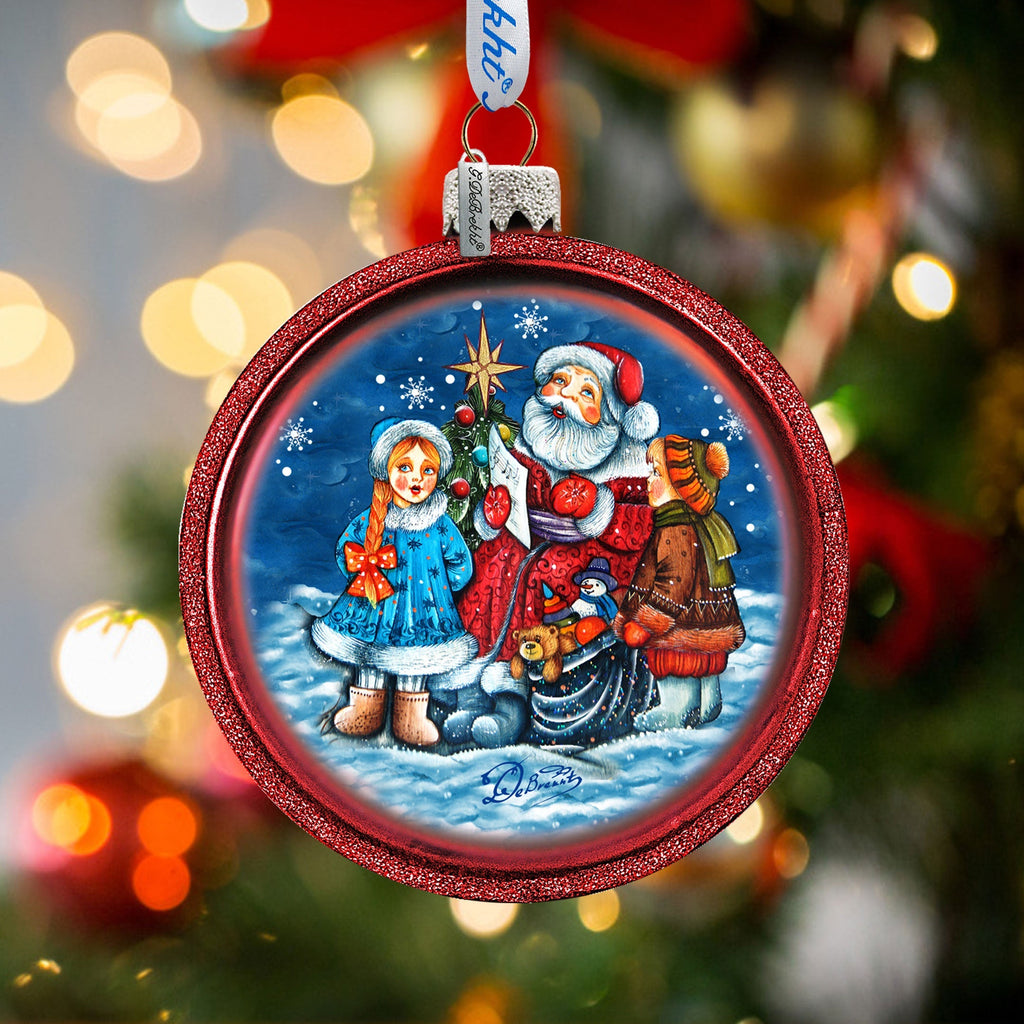 One-of-a-Kind Village Celebration Ball Glass Ornament by G. DeBrekht - Christmas Santa Snowman Decor - 73569C
