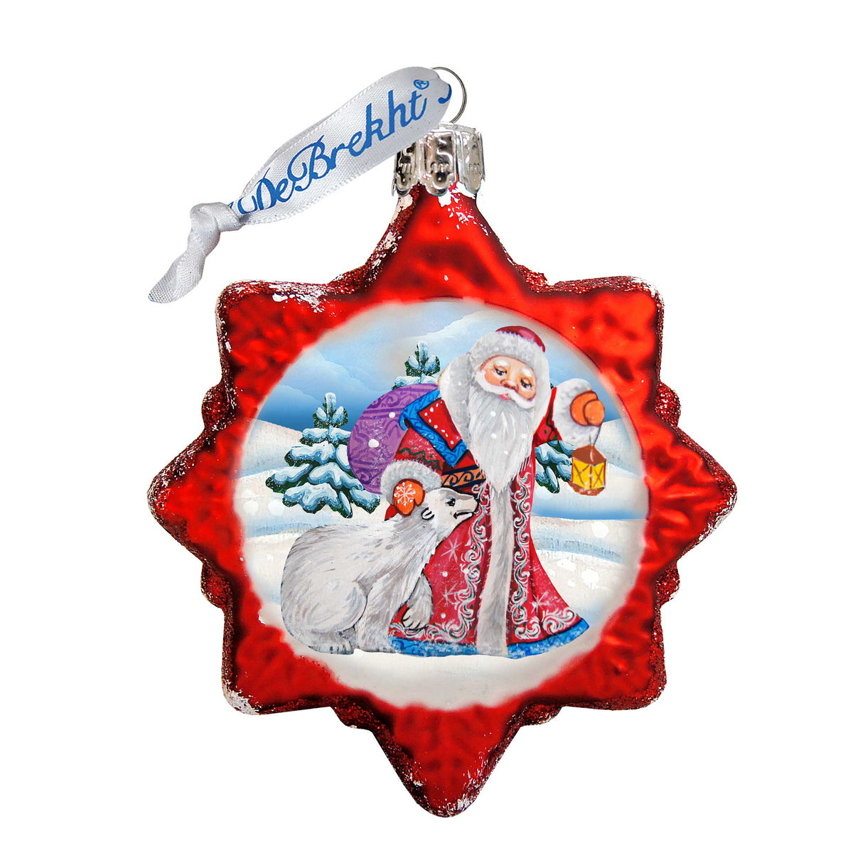 Santa With Polar Bear Mercury Glass Ornament by G. DeBrekht - Christmas Santa Snowman Decor - 773011