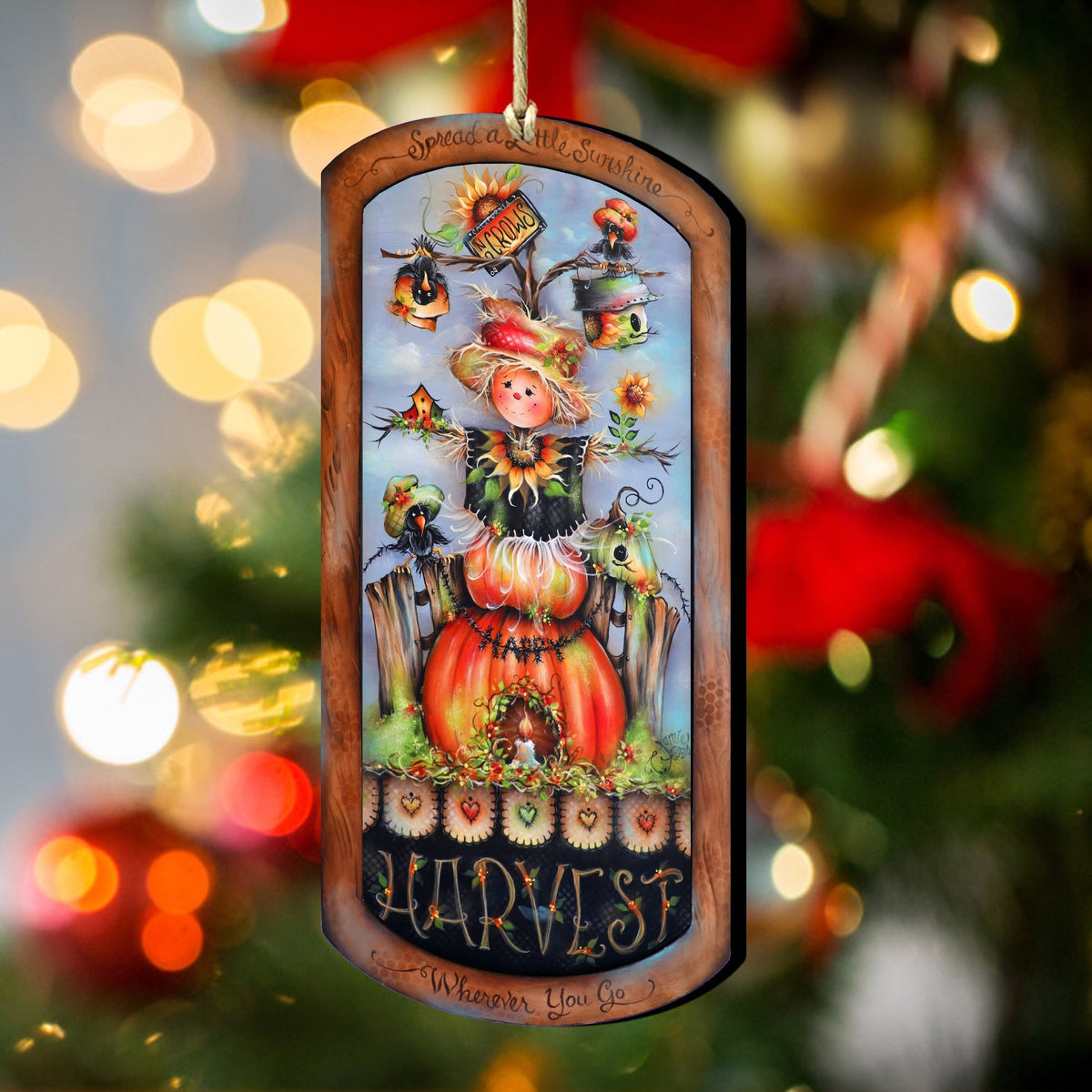 Harvest Pumpkin Scarecrow Wooden Ornaments by Jamie Mills-Price Thanksgiving Decor - 8611075-MP