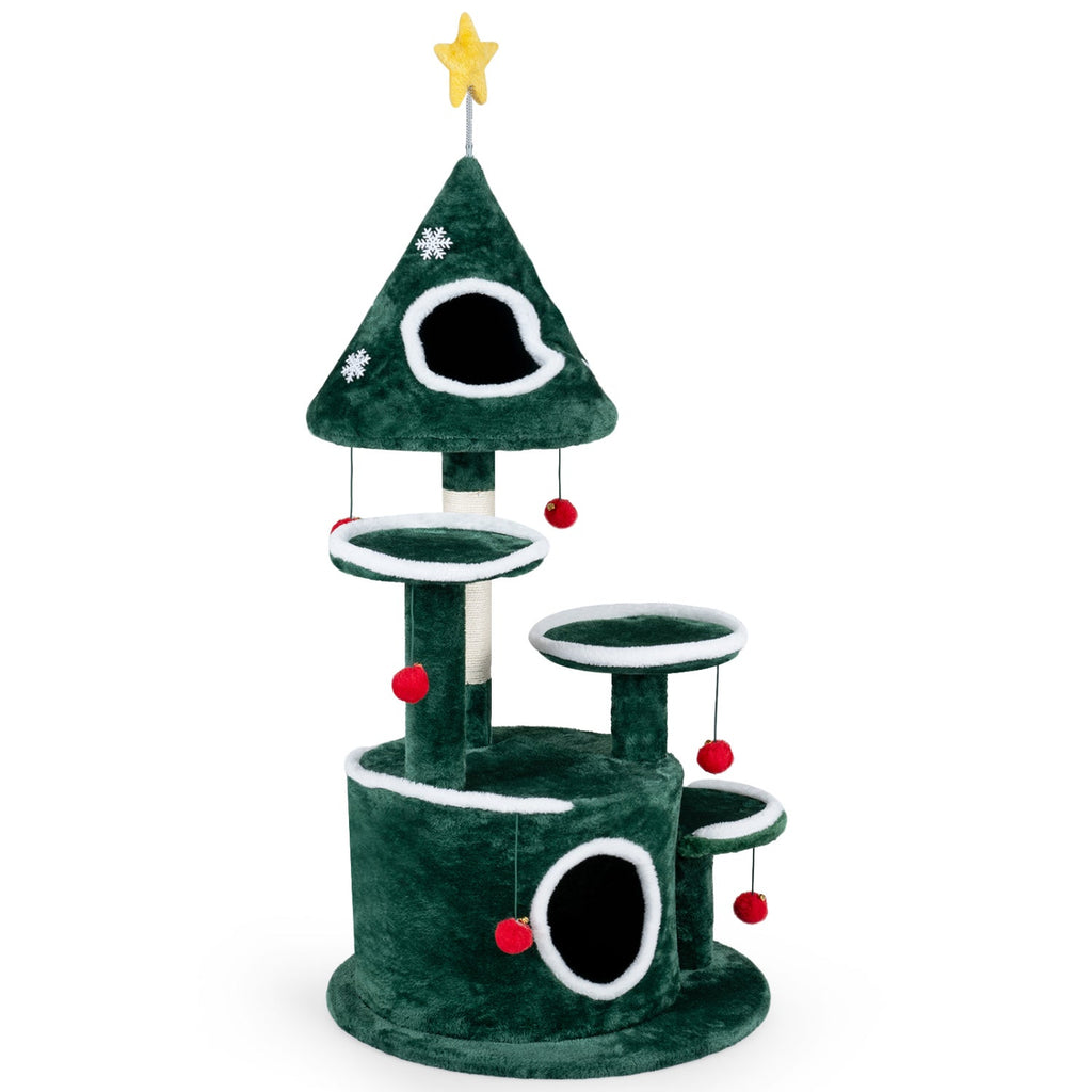 50" Christmas Cat Tree with 2 Condos & Scratching Post