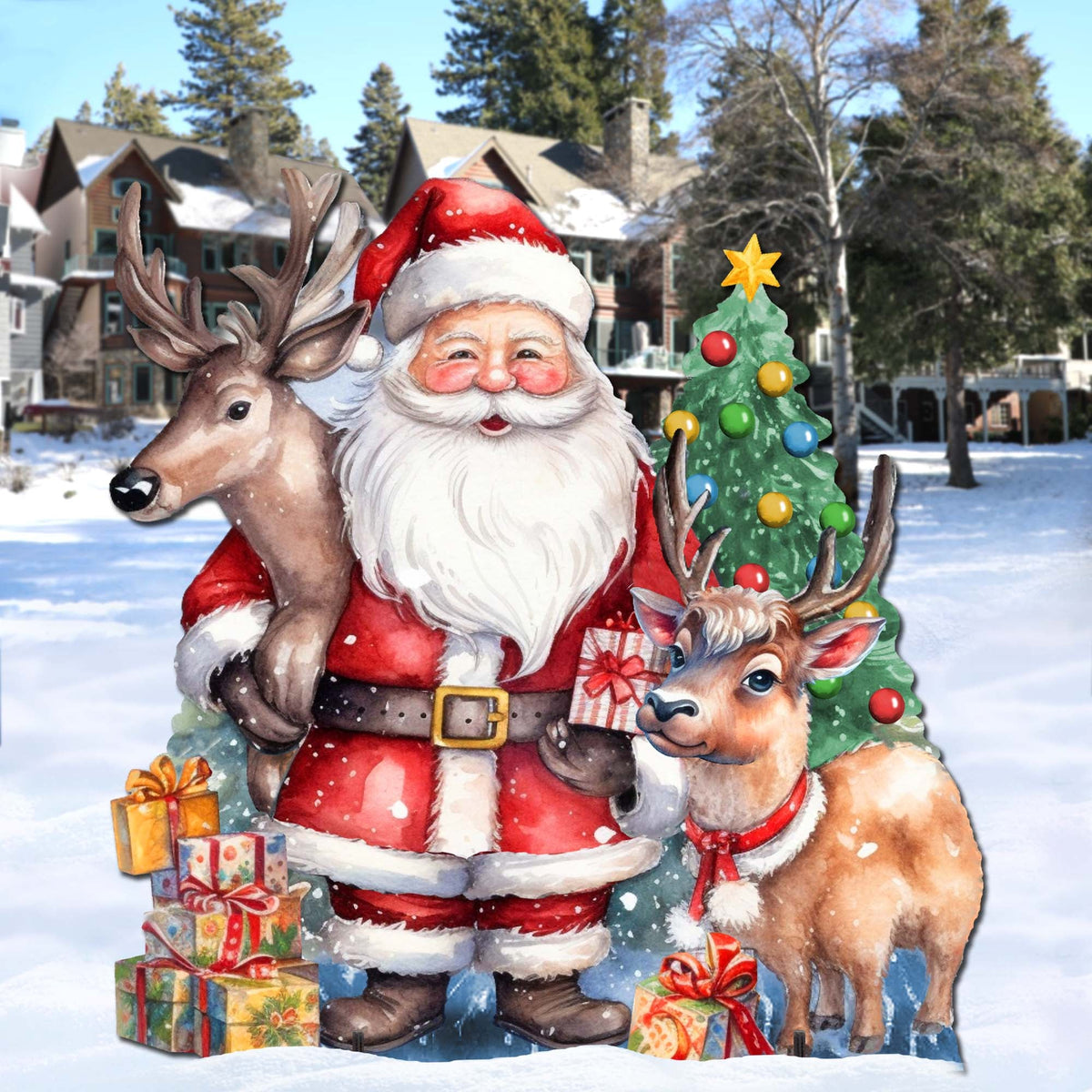 Santa with Reindeers Outdoor Decor by G. Debrekht - Christmas Santa Snowman Decor - 8611032F