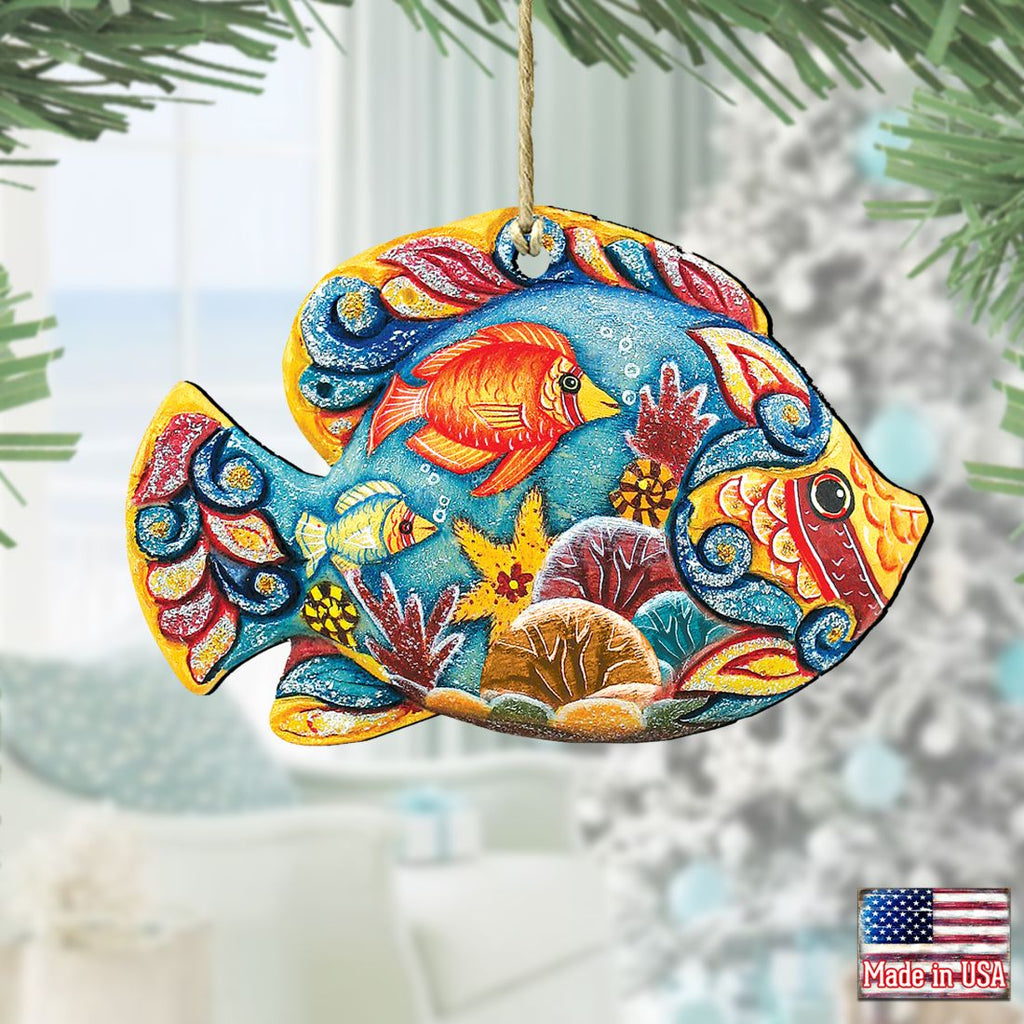 Tropical Fish Christmas Wooden Ornaments by G. DeBrekht - Coastal Holiday Decor - 8126121