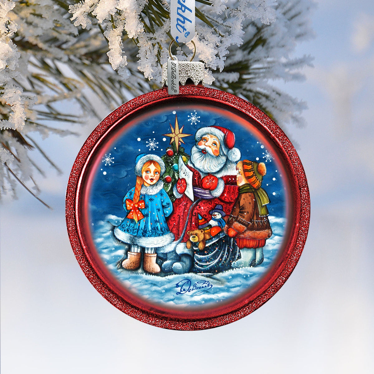 One-of-a-Kind Village Celebration Ball Glass Ornament by G. DeBrekht - Christmas Santa Snowman Decor - 73569C
