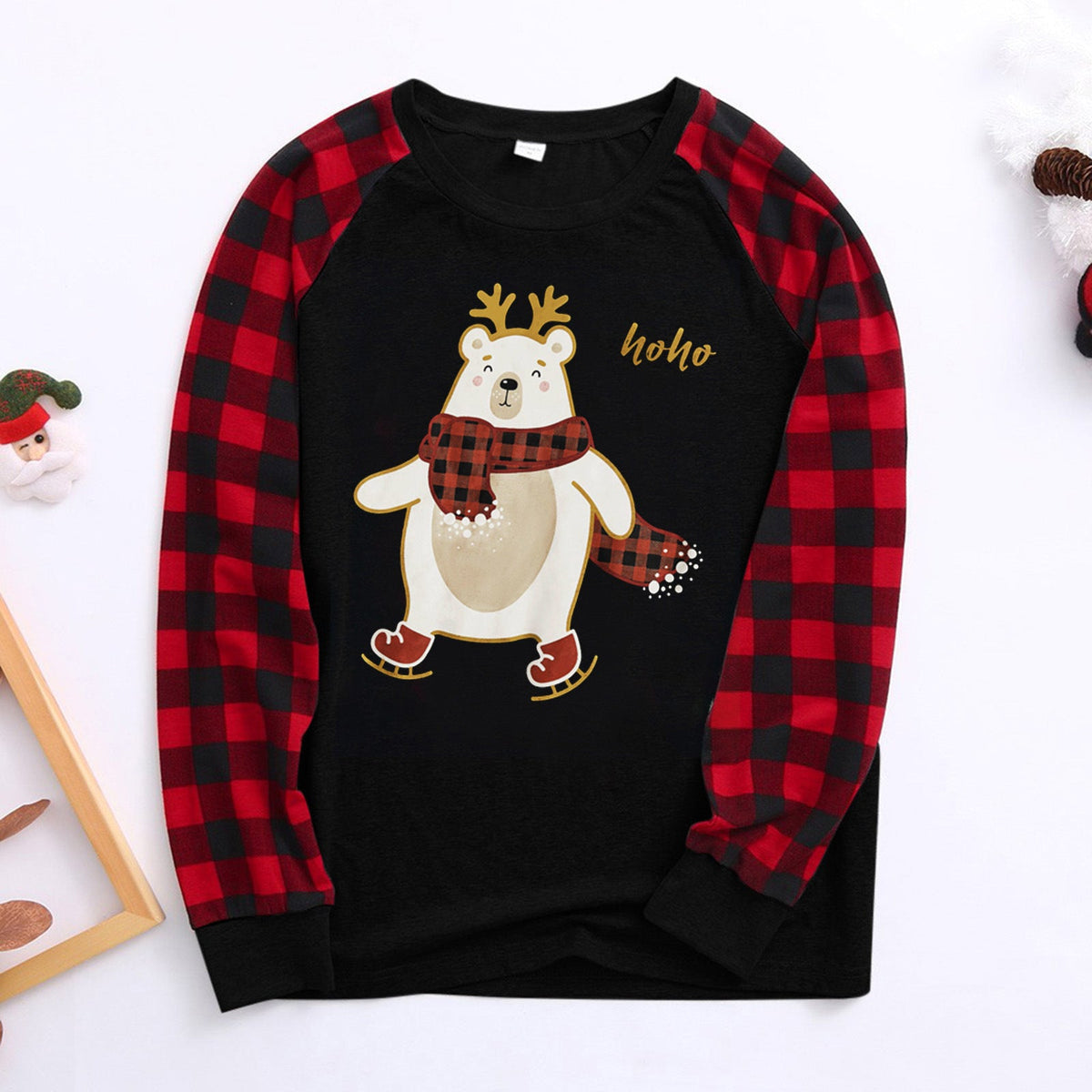 Ebay Christmas Plaid Cartoon Bear Printed Parent-child Wear Long Sleeve Pajamas Homewear Suit