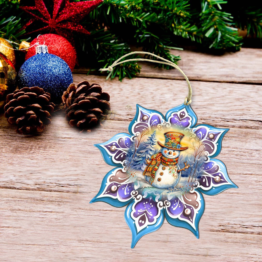 Snowman Purple Snowflake Large Wooden Ornament by G. Debrekht - Christmas Santa Snowman Decor - 8688426M