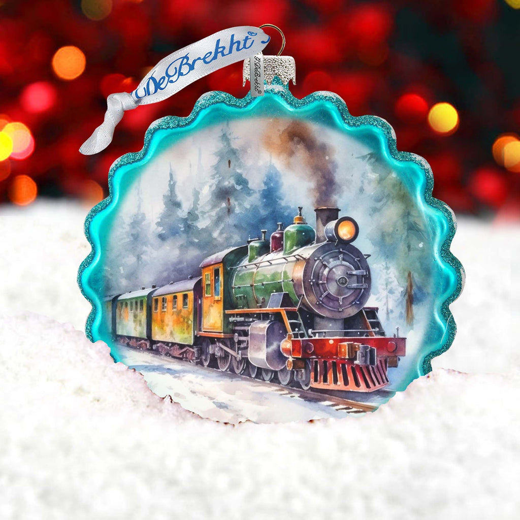 Christmas Train Wreath Glass Ornament by G. Debrekht - Christmas Decor - 759-051