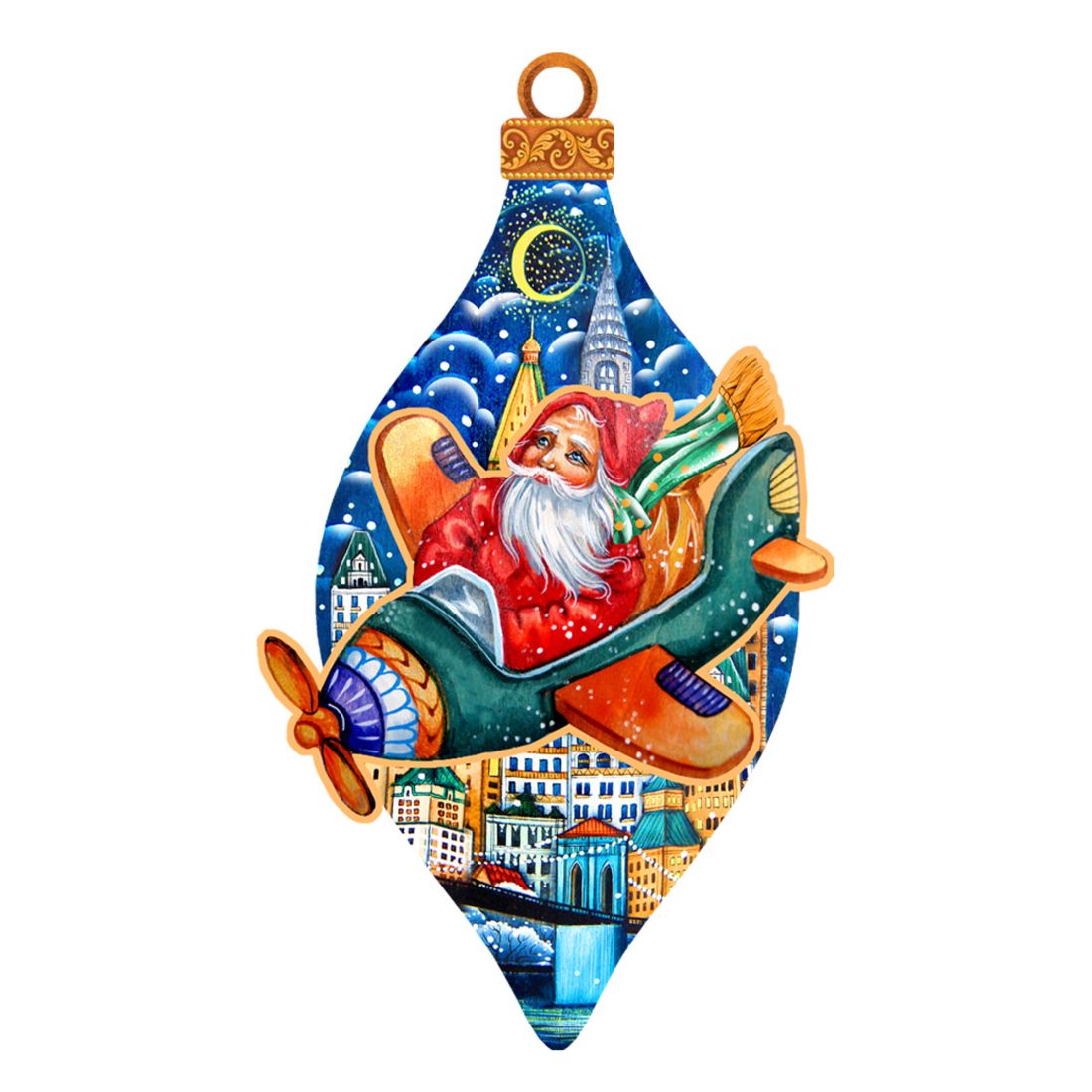 Air Plainer Santa Christmas Wooden Ornaments by G. DeBrekht - Christmas Santa Snowman Decor - 8112170