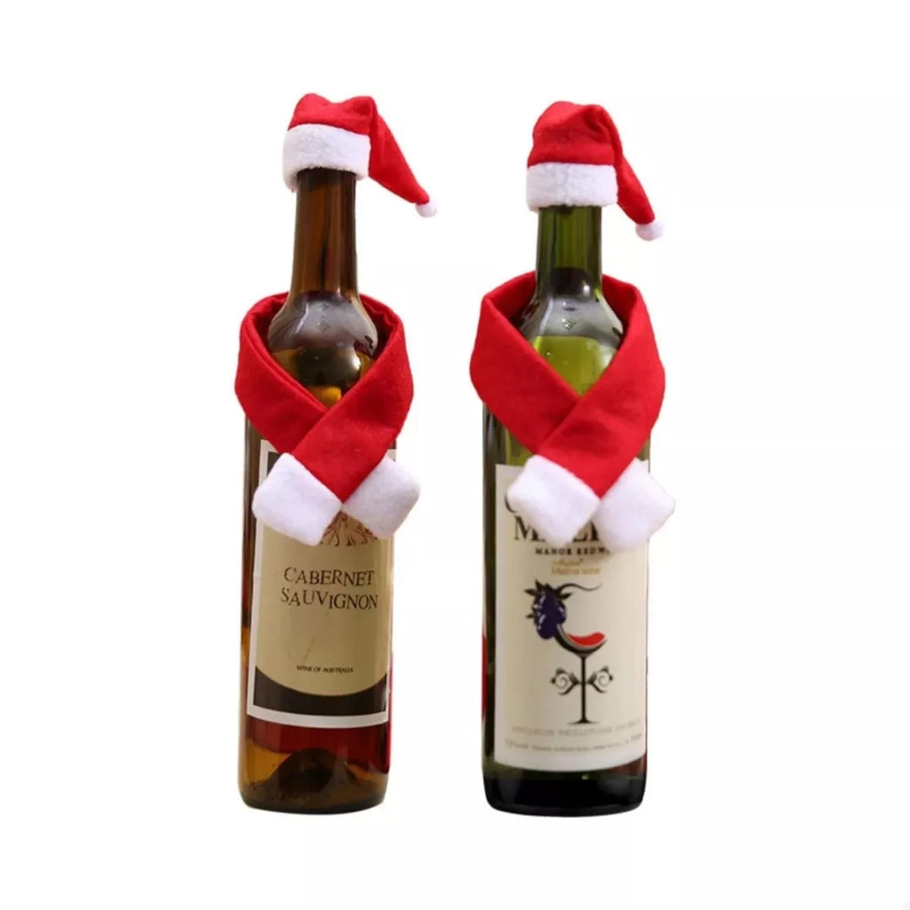 2 Piece Christmas Wine Bottle Santa Hat & Scarf Decorative Covers