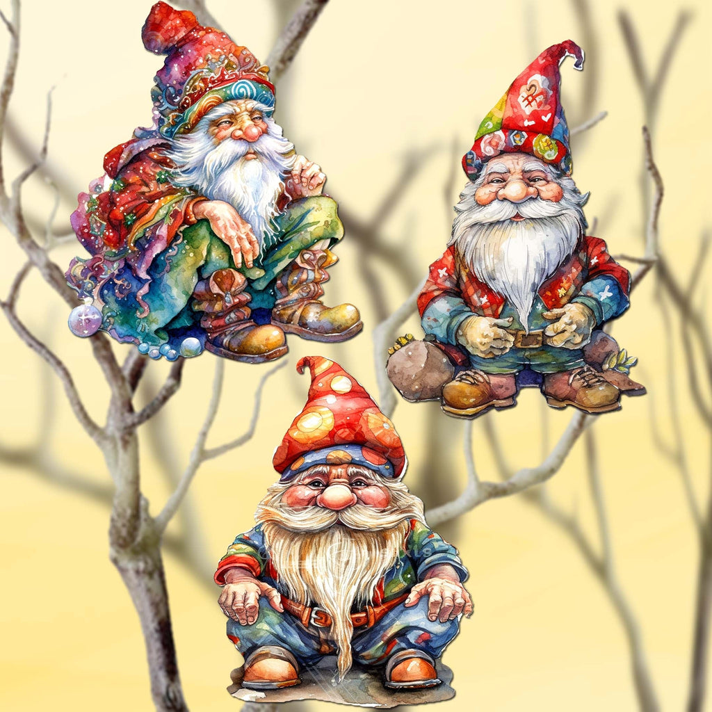 Christmas Gnomes Clip-On Eco Wood Decorative Ornaments Set of 3 by G. Debrekht - Christmas Decor - 8091031C-S3