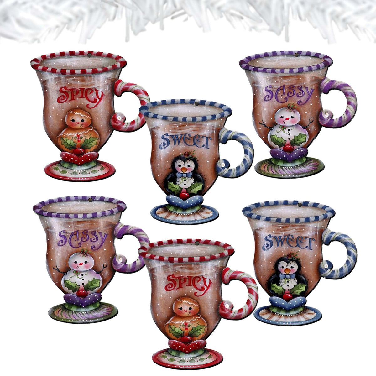 Sweet and Spicy Season Clip-On Eco Wood Decorative Ornaments Set of 6 by Jamie Mills-Price - Christmas Decor - 8090053C-MP-S6