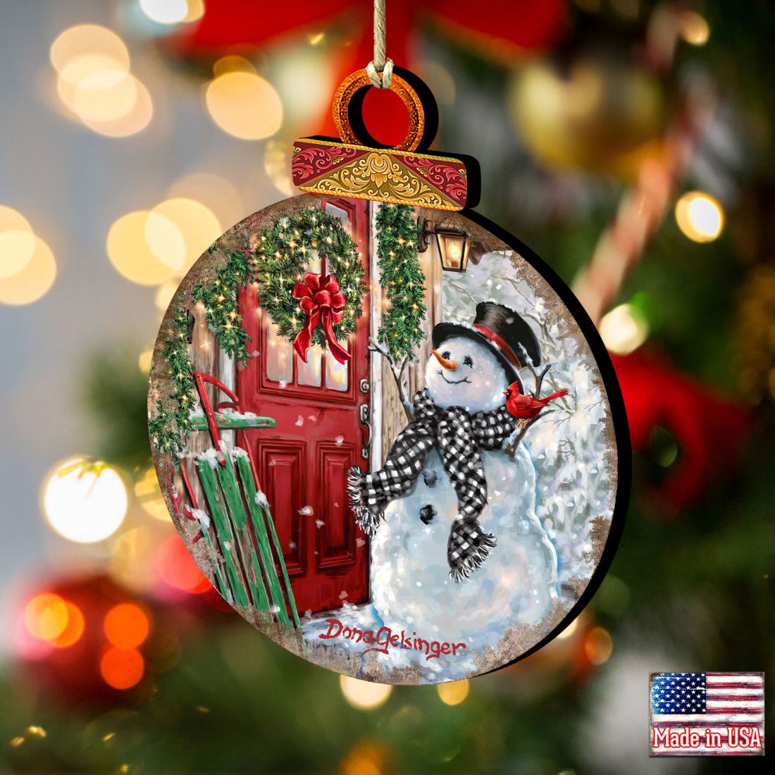 Winter Arrival Snowman Wooden Ornaments by Gelsinger - Christmas Santa Snowman Decor - 8121127DG
