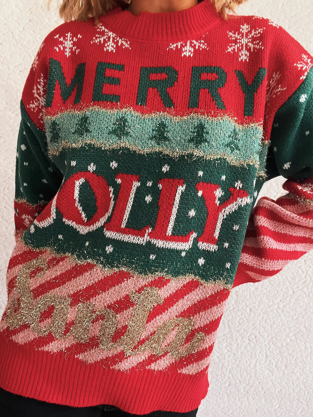 Christmas Letter Round Neck Long Sleeve Sweater