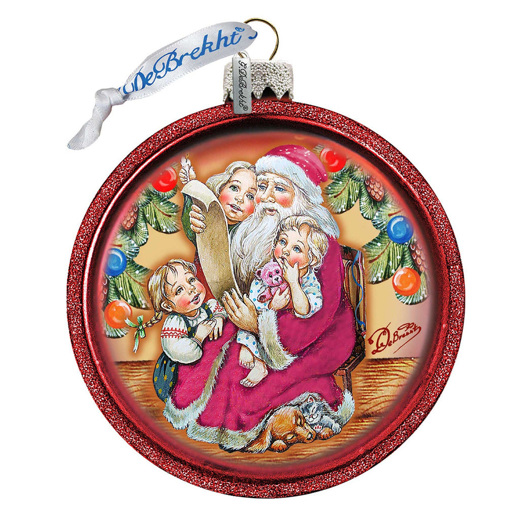 Reading Wish List Glass Ornament by G. DeBrekht - Christmas Santa Snowman Decor - 73364C