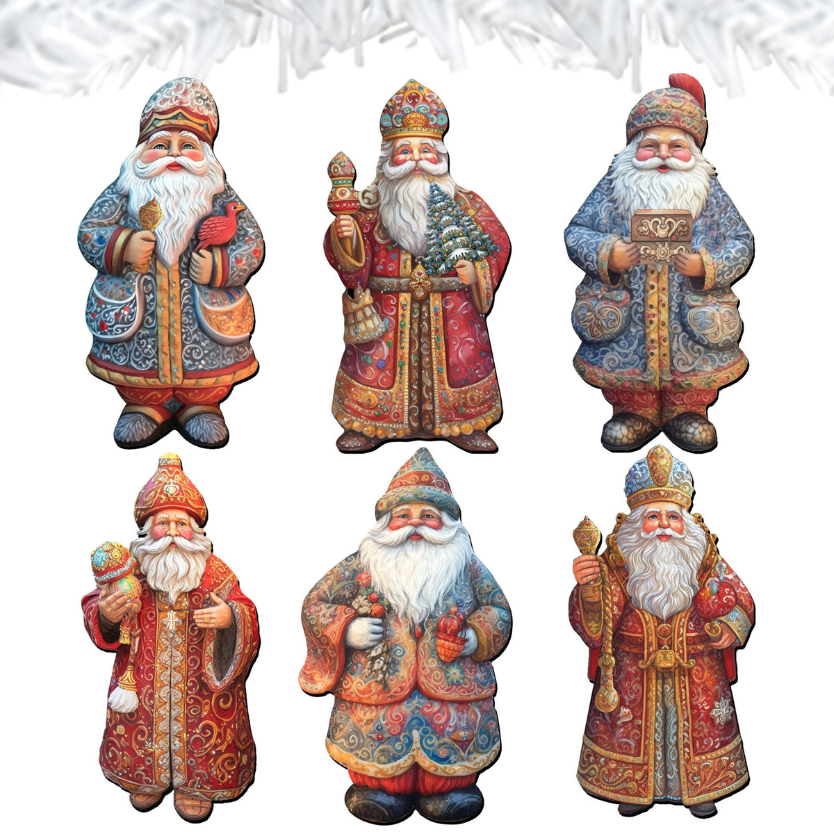 Santa Clip-On Eco Wood Decorative Ornaments Set of 6 by G. Debrekht - Christmas Decor - 8090032C-S6