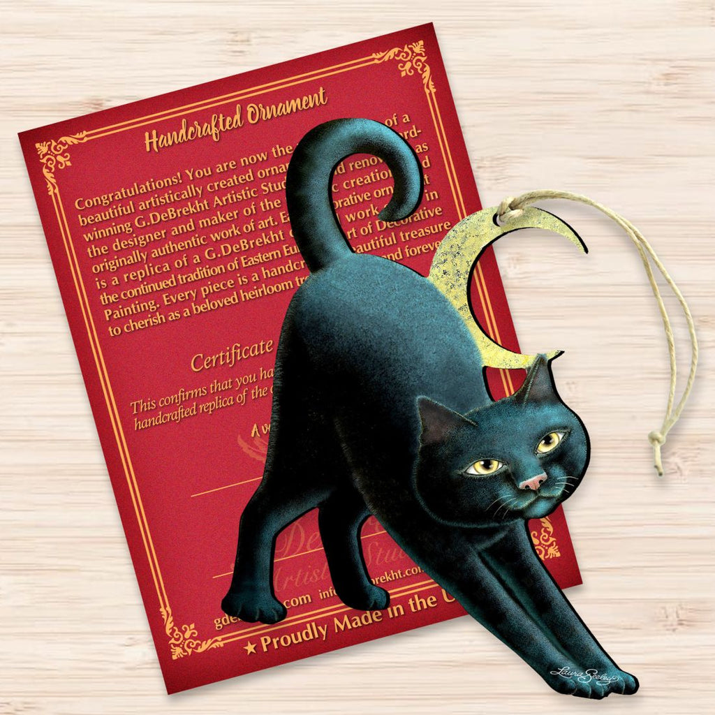 Spooky Halloween Cat Wooden Ornaments by Laura Seeley - Thanksgiving Halloween Decor - 8512054-LS