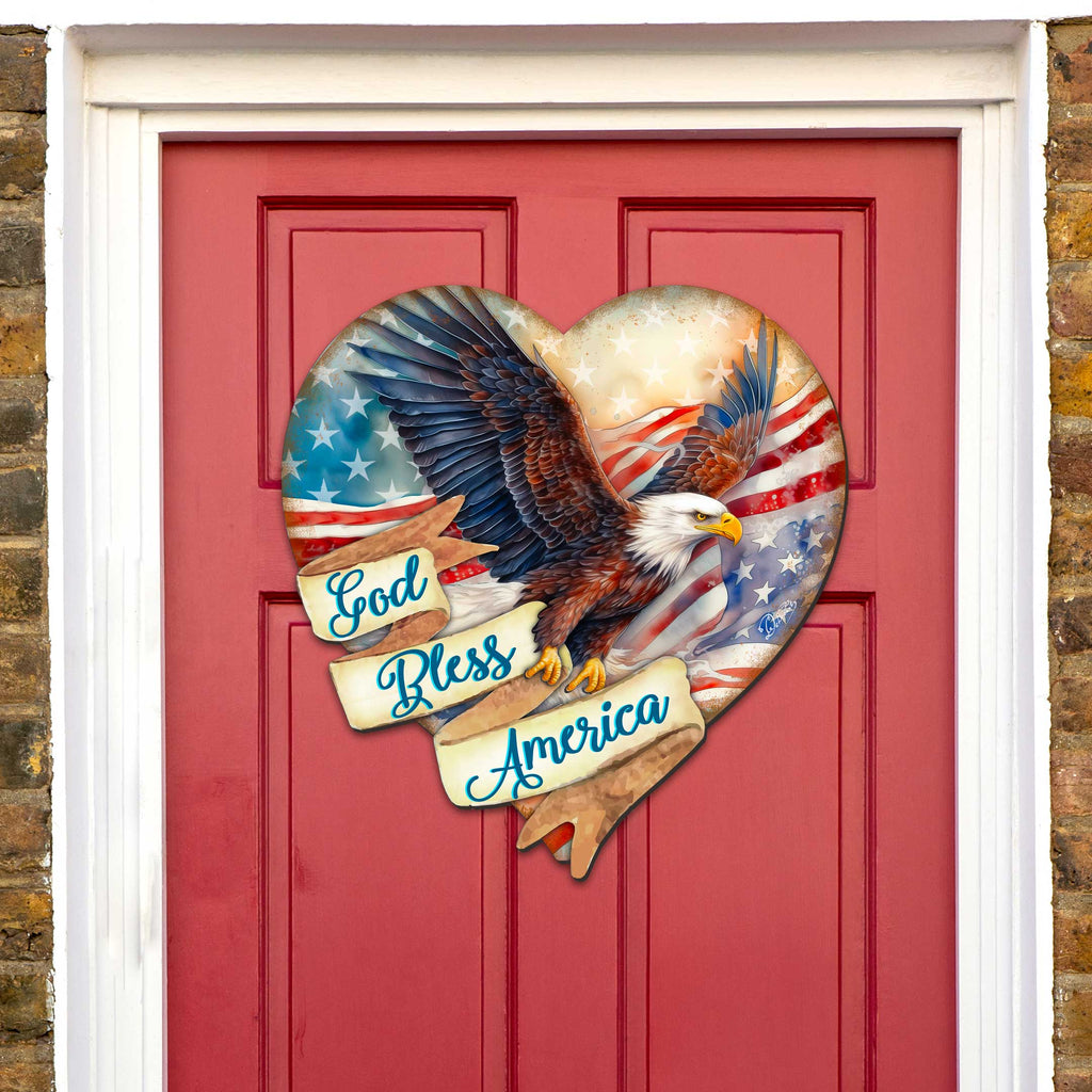 God Bless America Patriotic Eagle Heart Decorative Holiday Door Decor by G. DeBrekht - American Christmas Decor - 8652789H