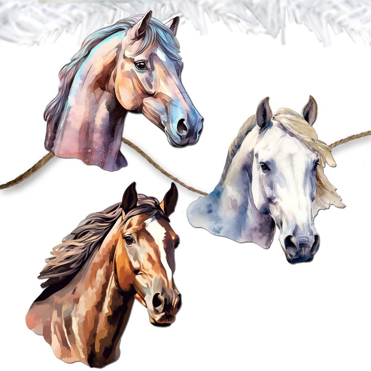 Horses Clip-On Eco Wood Decorative Ornaments Set of 3 by G. Debrekht - Christmas Decor - 8091039C-S3