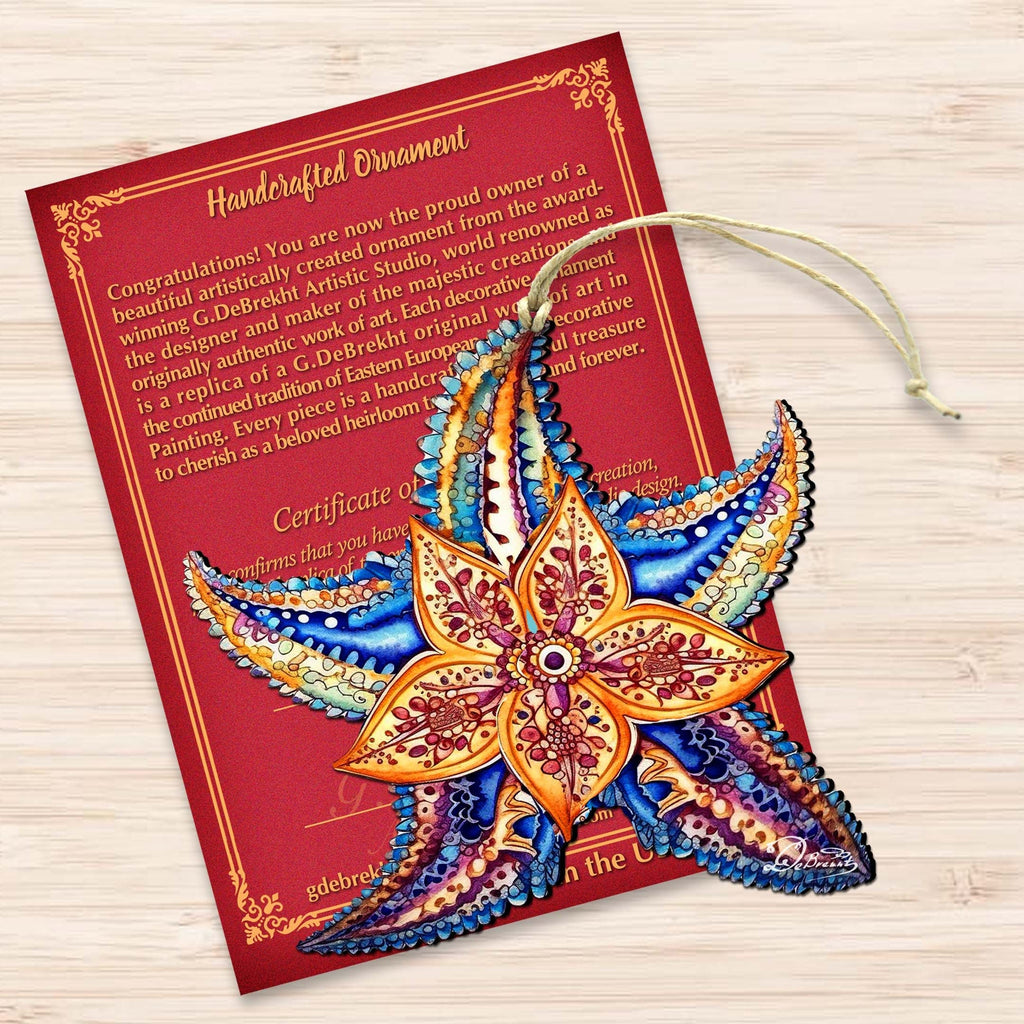Nautical Christmas Ornaments - Mosaic Starfish Wooden Ornaments by G.Debrekht Coastal Holiday Decor - 8688180