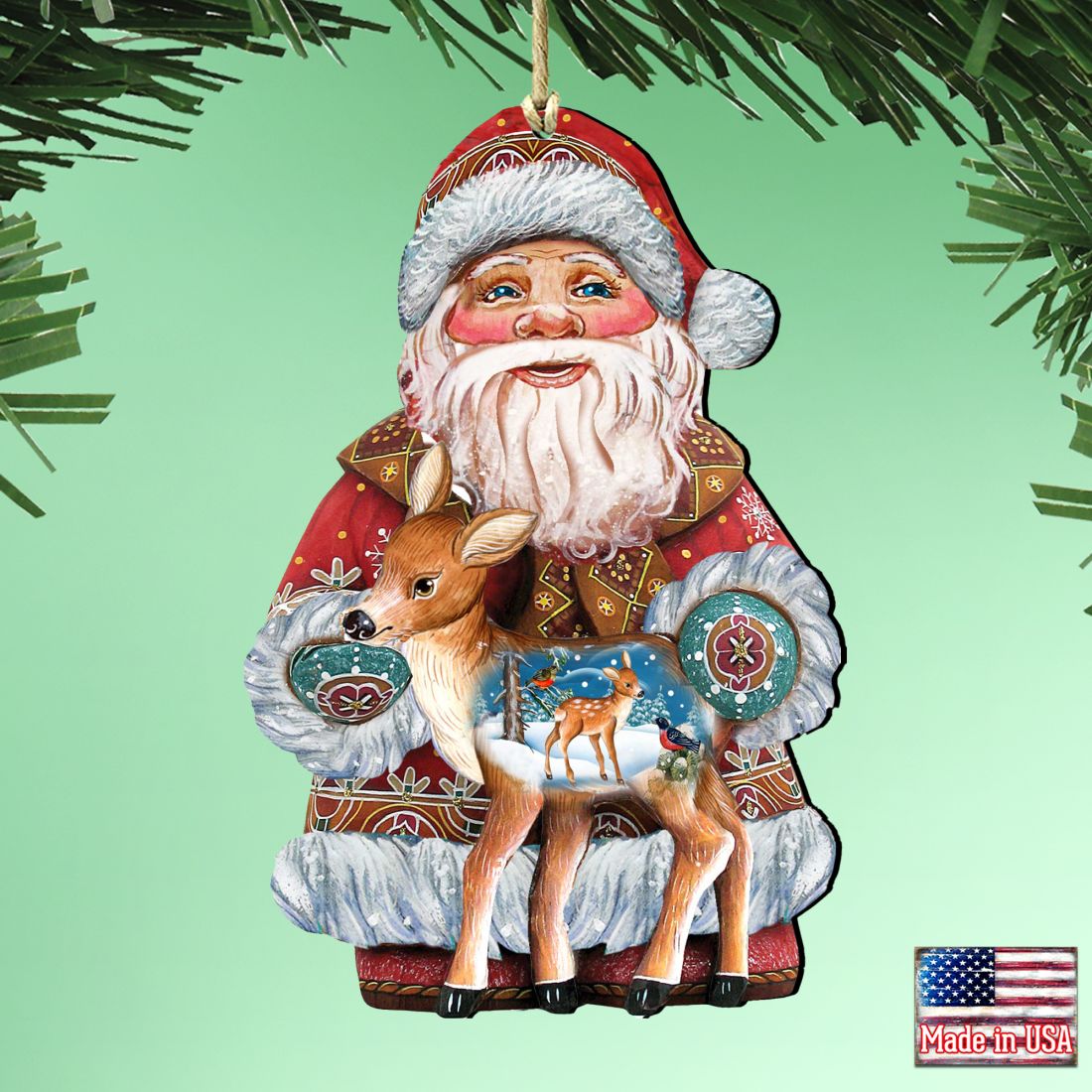 Holiday Fawn Christmas Wooden Ornaments by G. DeBrekht - Christmas Santa Snowman Decor - 8118081
