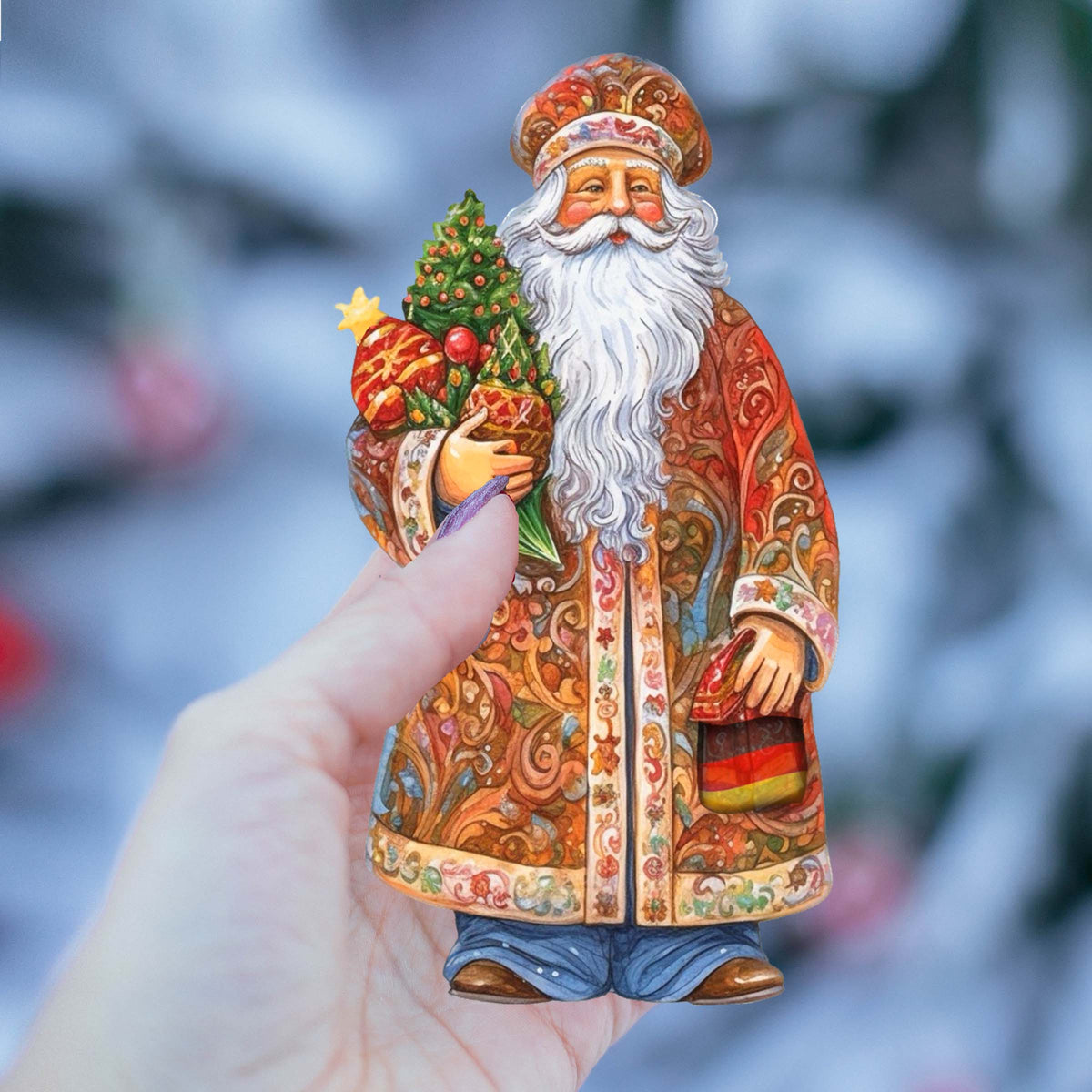 Santas Around the World - German Inspired Santa - Eco Wood Ornaments Set of 3 by G. DeBrekht Christmas Santa Snowman Decor - 8091304S3