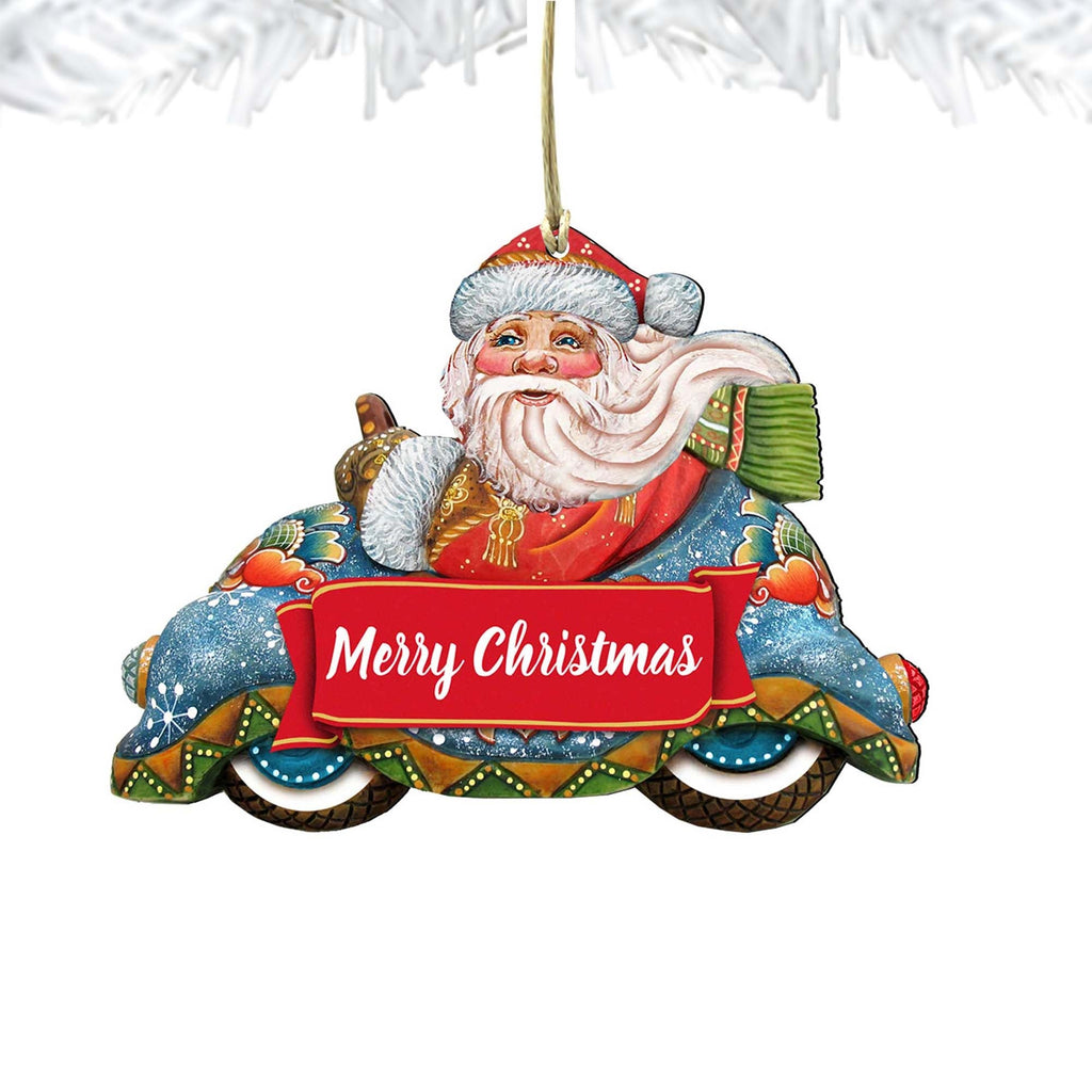 Car Ride Santa Christmas Wooden Ornaments by G. DeBrekht - Christmas Santa Snowman Decor - 8112045