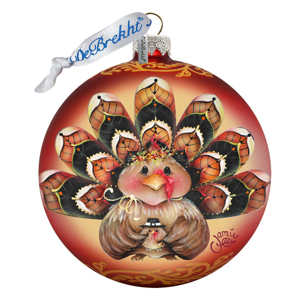 Be Thankful Turkey Sitter Ball Glass Ornament by Jamie Mills-Price - Thanksgiving Halloween Decor - 71210-7702